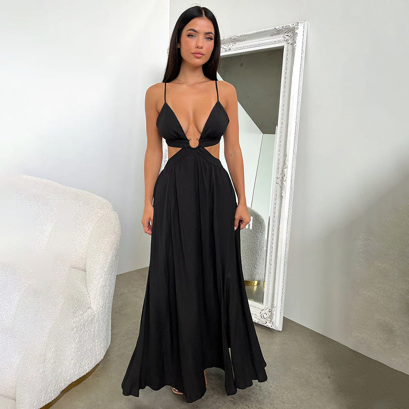 Women Holiday Slip Dress Sexy Cutout Slit Maxi Dress