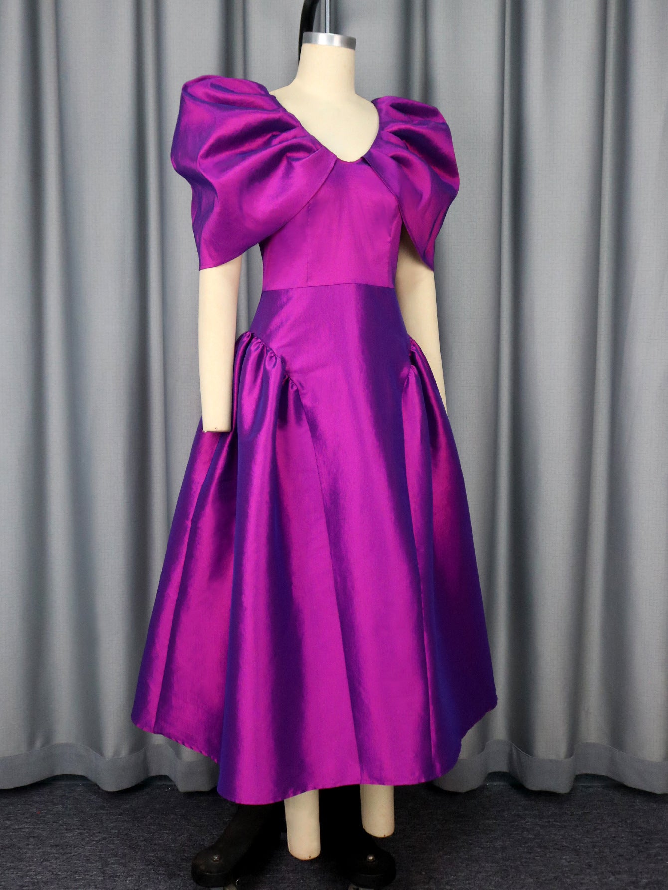Sexy V-Neck Puff-Sleeve Evening Dress Chic Elegant A-Line Formal Gown 4