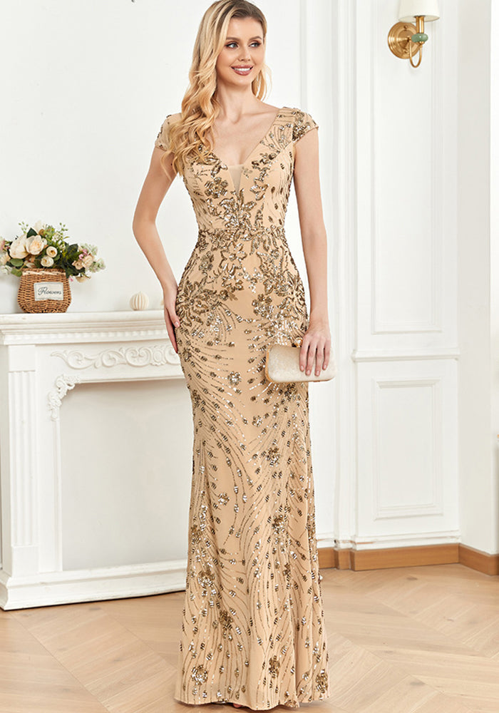 Women sequined formal party sexy fishtail evening dress