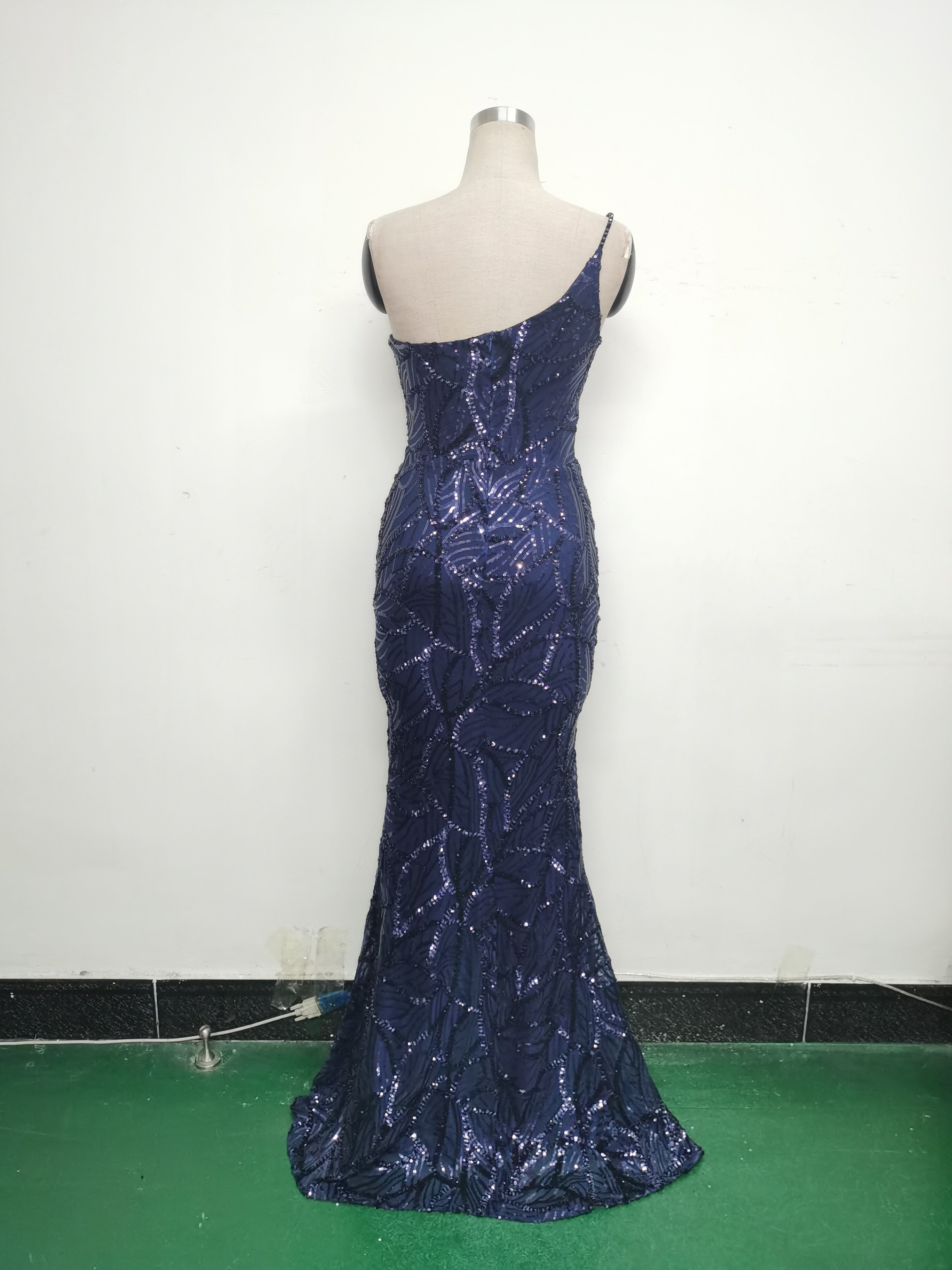 Women One Shoulder Beaded Geometric Sequin Formal Party Prom Wedding Evening Dress 26