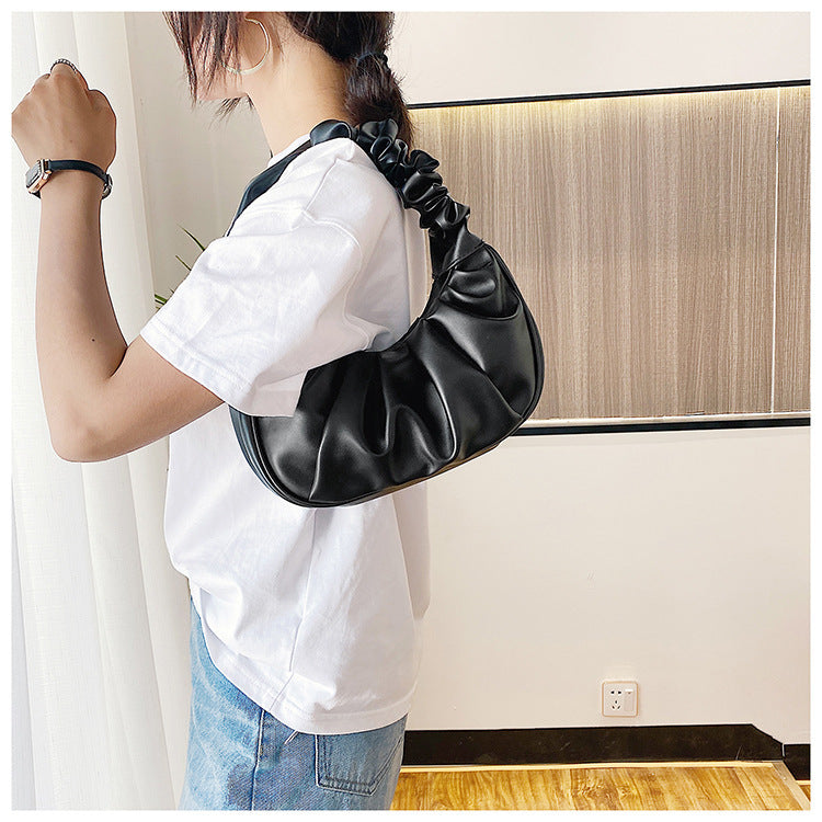 women Korean one-shoulder bag French bag fashion pleated handbag underarm bag 18