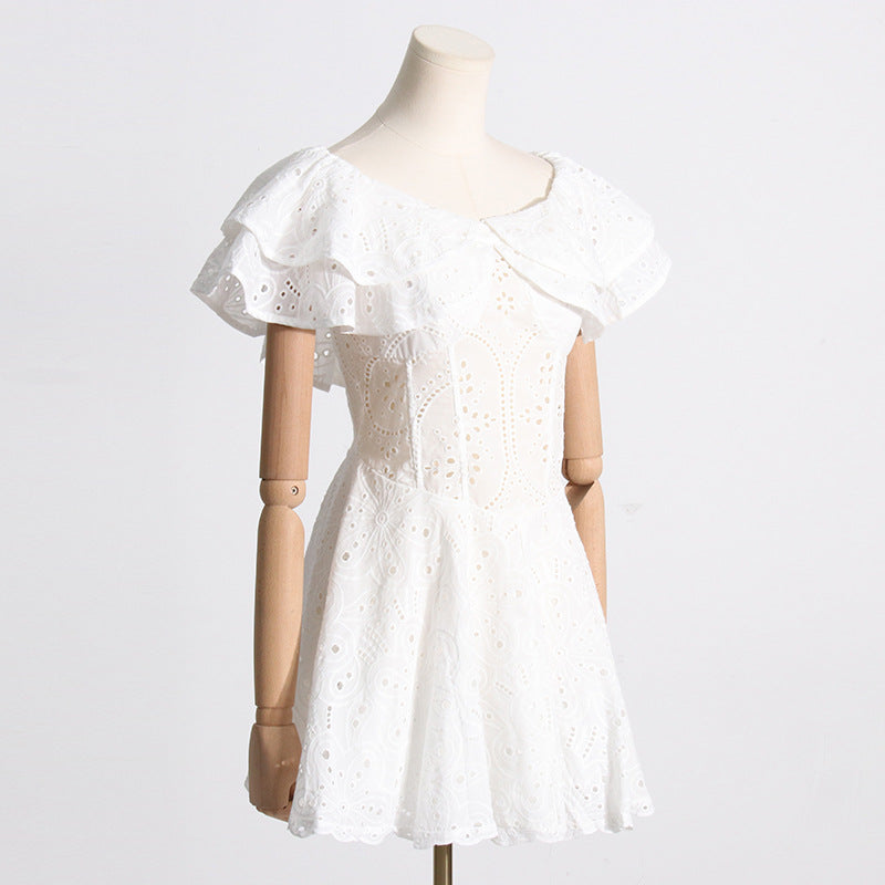 Summer Off Shoulder ruffle embroidered lace Slim Waist Slim Fit Holidays style dress 23