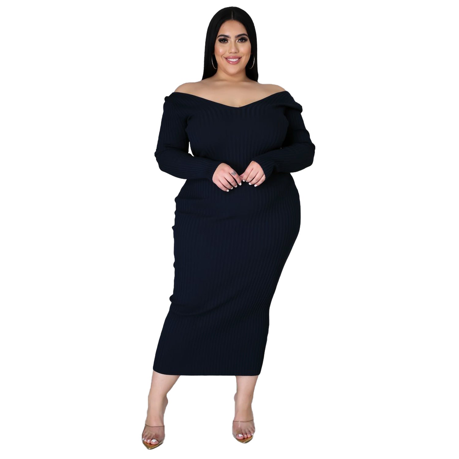 Women Autumn/Winter Solid Long Sleeve Knitting Maxi Dress 9