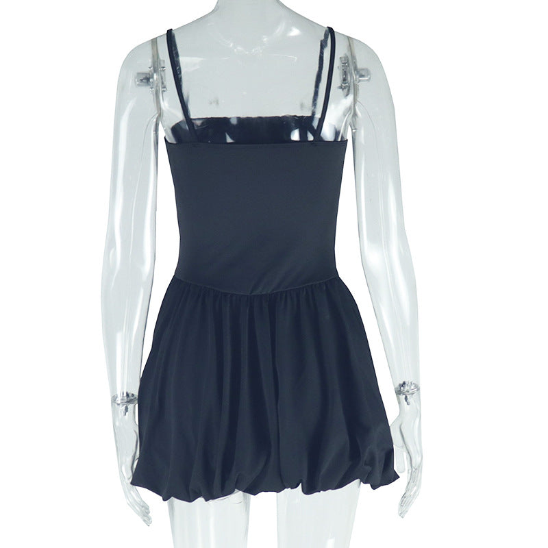 Fashion Solid Color Sexy Sleeveless Straps Slim Waist Short Bud Dress 9