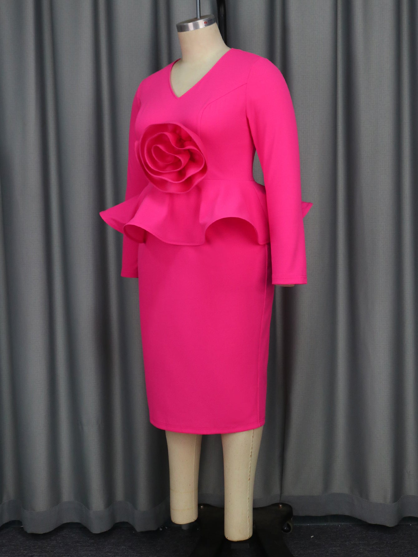 Women V-neck Long Sleeve Ruffle Formal Party Dress 4