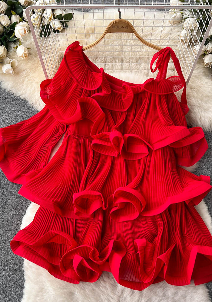 Layered Ruffle Bell-Sleeve Chiffon Blouse Trendy Loose Top