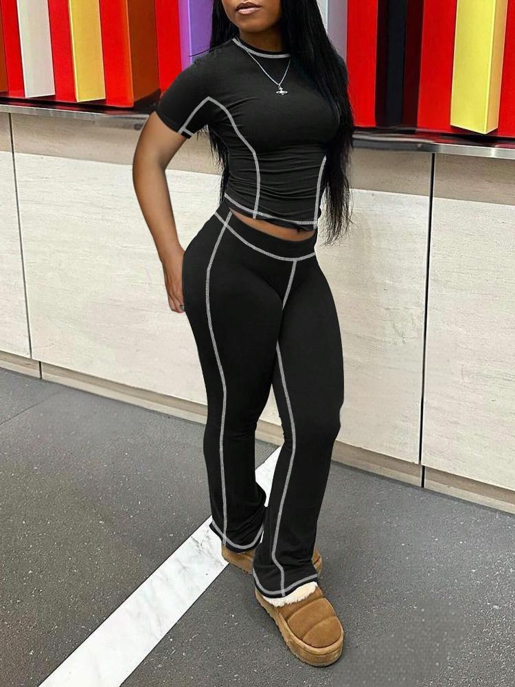 Tight Fitting sports yoga short sleeve women Two Piece pants Set 5