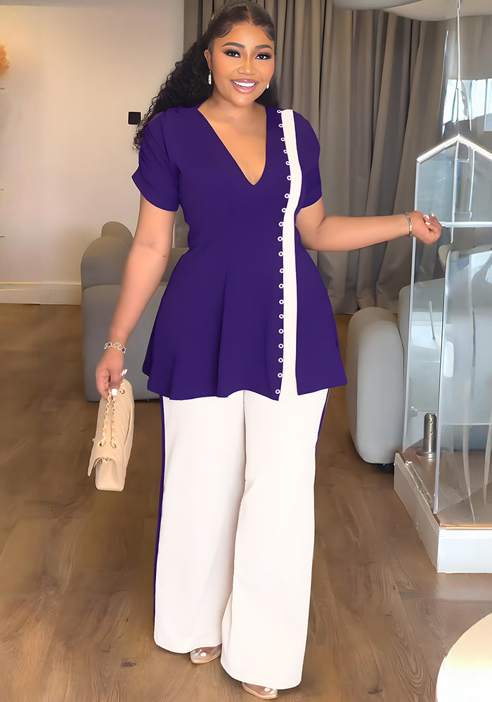 Women Casual Slit Top and High Waist PantsTwo Piece Set