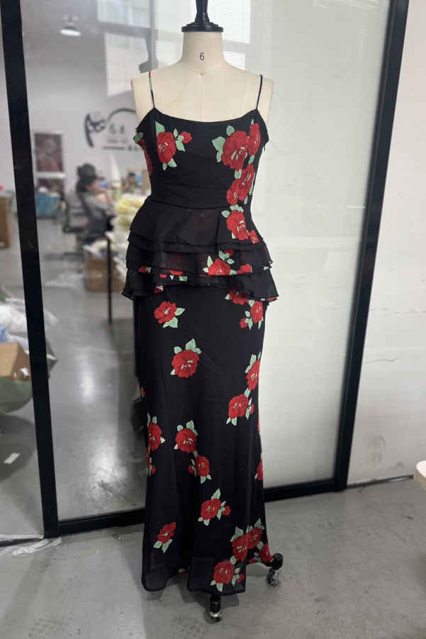 Women's Bohemian Print Halter Strap Top Skirt Set 12