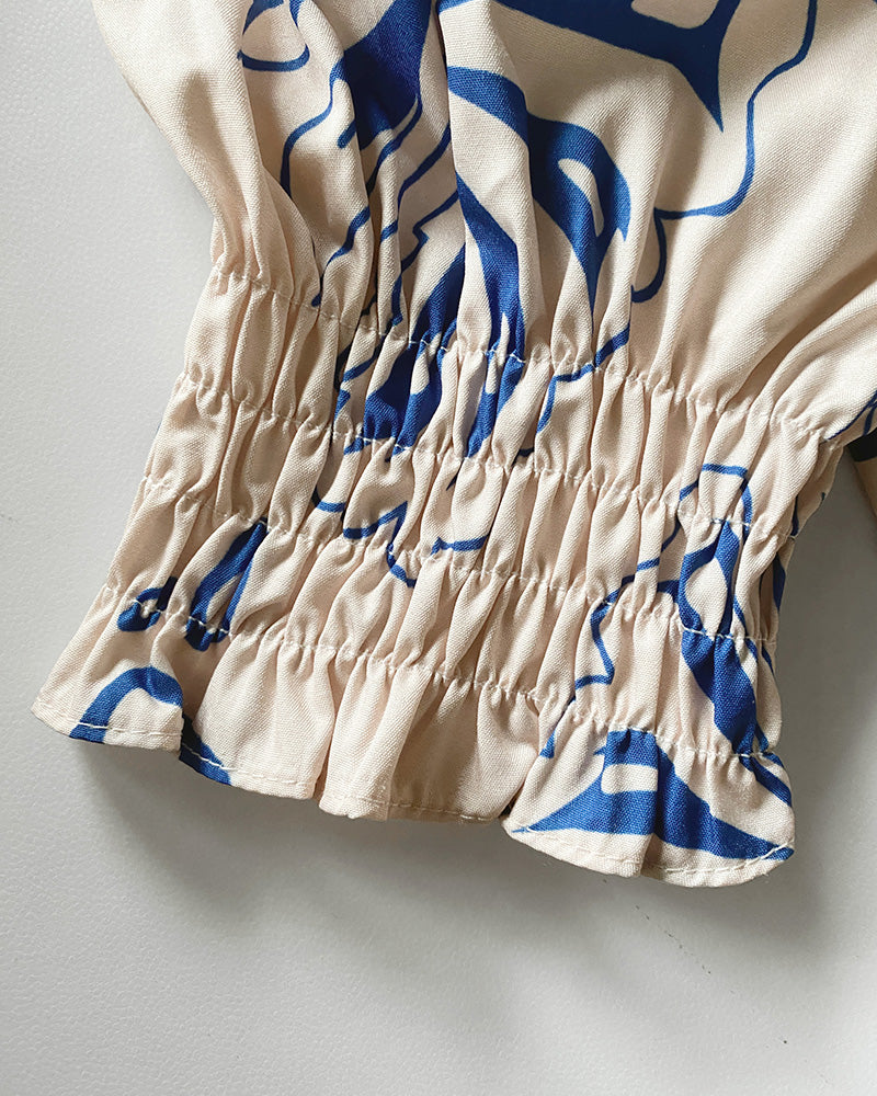 Floral Puff Sleeve Short Top & A-Line Long Skirt Set 5