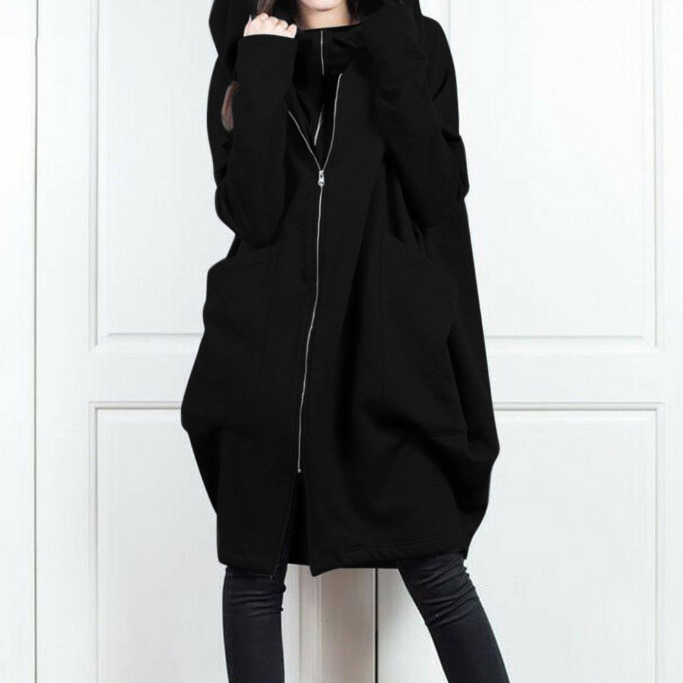 Women Hooded Pocket Zipper Fake Two Piece Loose Jacket Casual Hoodies 3