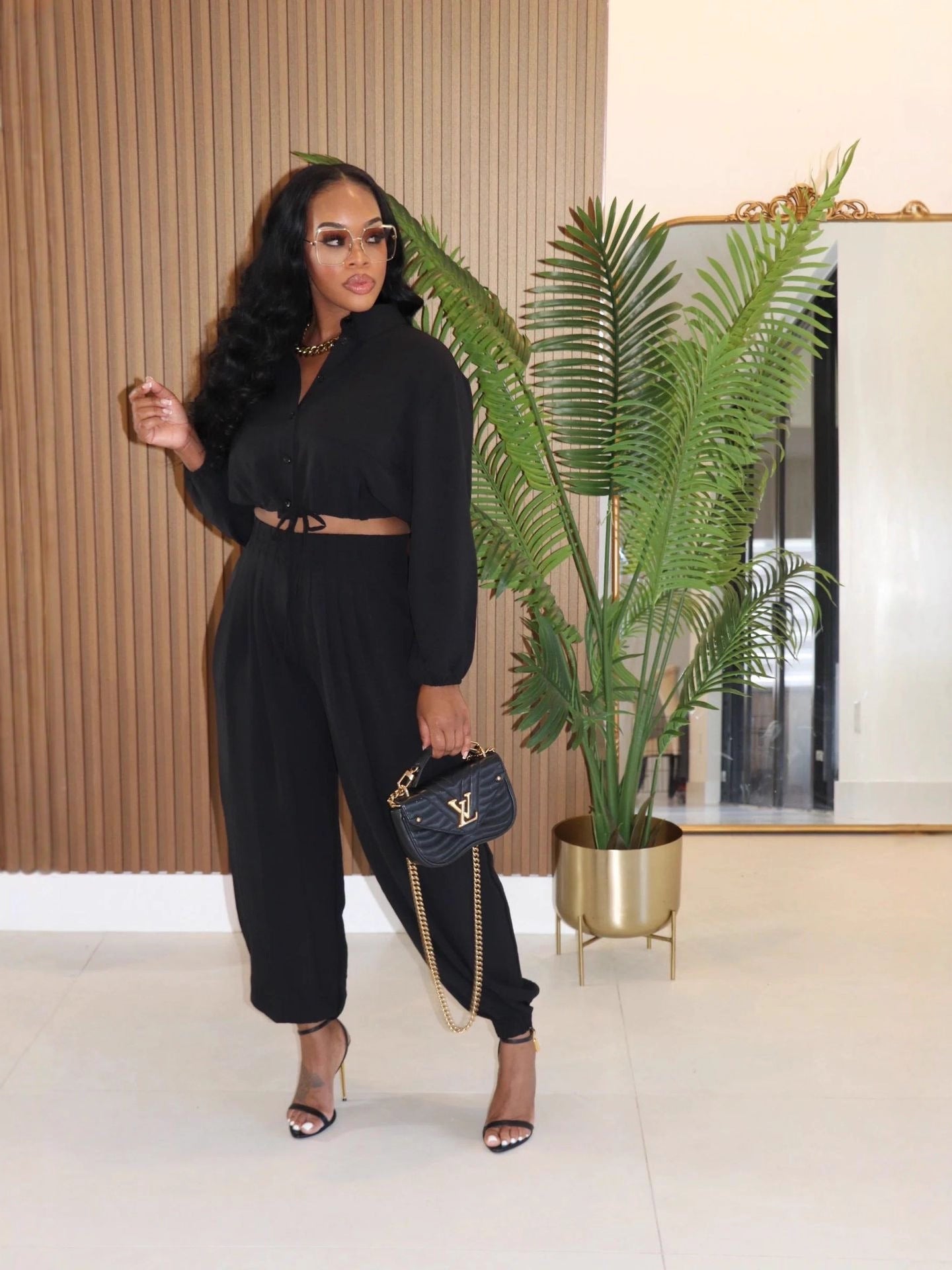 Women's Autumn Solid Elastic Waist Long Sleeve Pocket Sport Pants Set 5