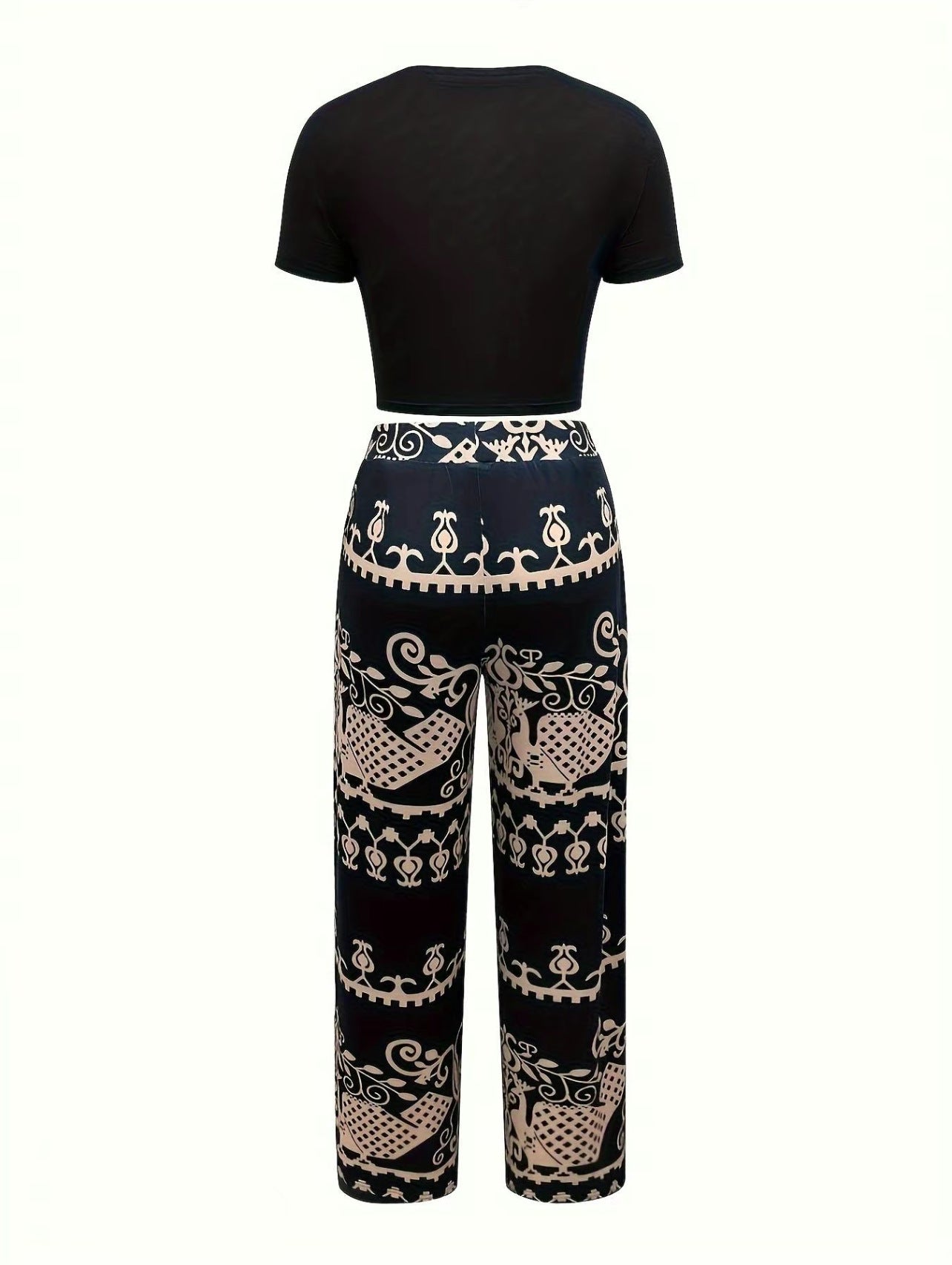 Women printed Casual short-sleeved T-shirt + wide-leg pants two-piece set 24