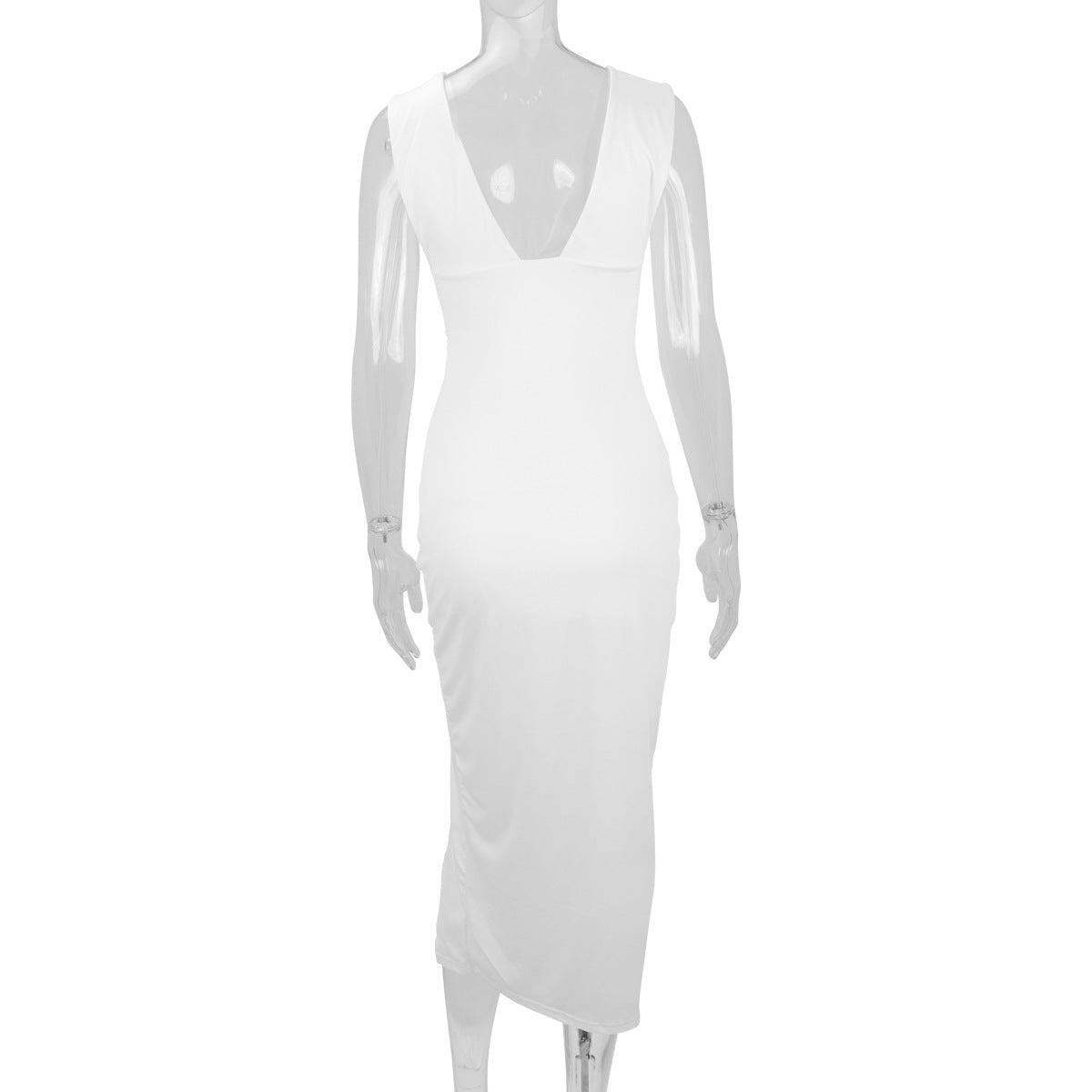 Women's Summer Fashion Deep V-Neck Slim Low Back Slit Sexy Dress 10