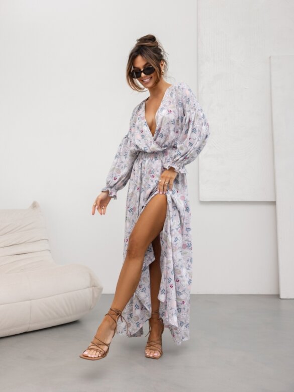 Autumn Fashionable Long Sleeve V-Neck Printed Dress 4