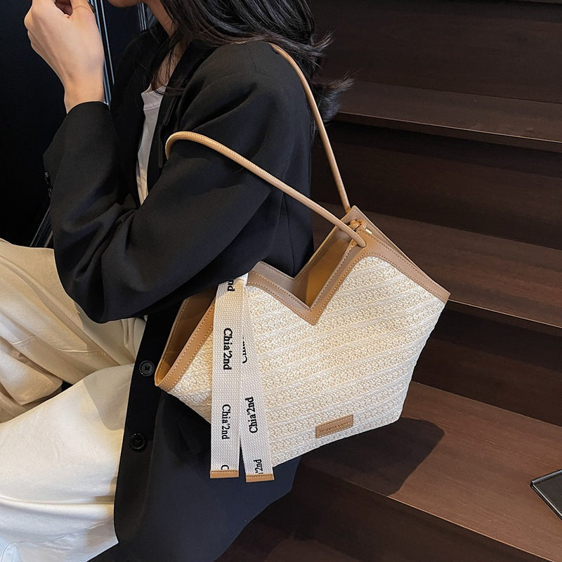 Women woven straw bag handbag single shoulder bag Beach shoulder bag Career tote bag 10