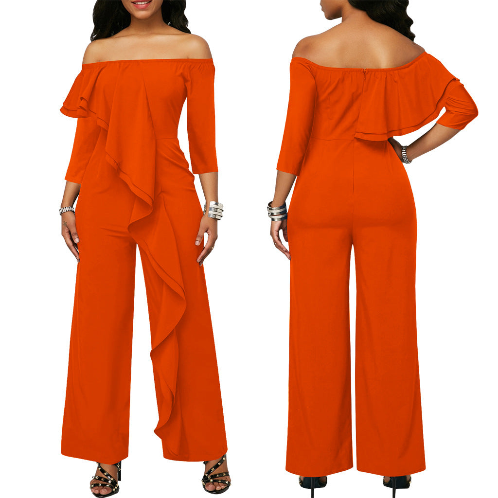Women Sexy Off Shoulder Ruffle Jumpsuit 9