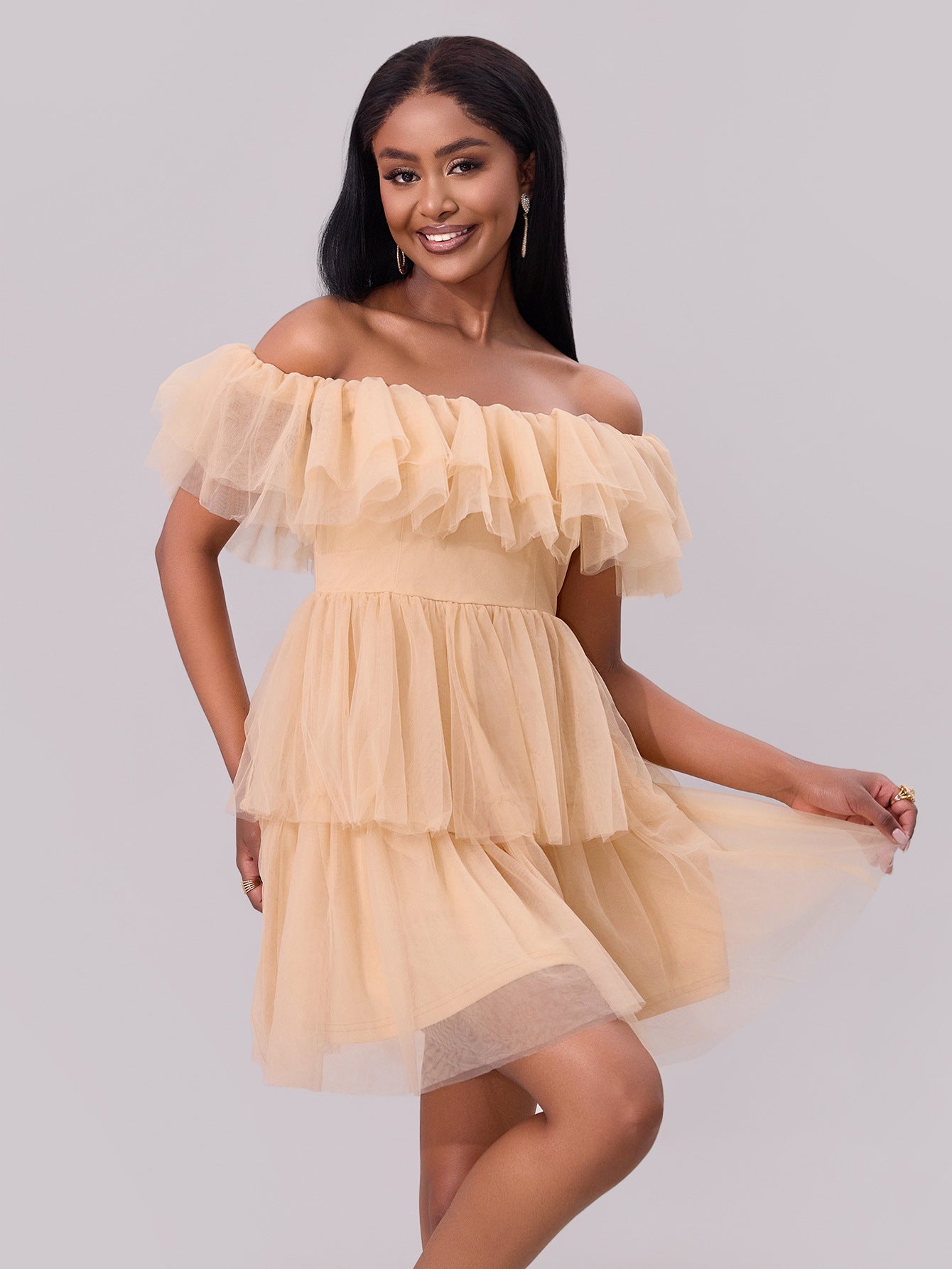 Women Spring Summer Off-shoulder Sexy Mesh Party Off Shoulder Mini Dress 3