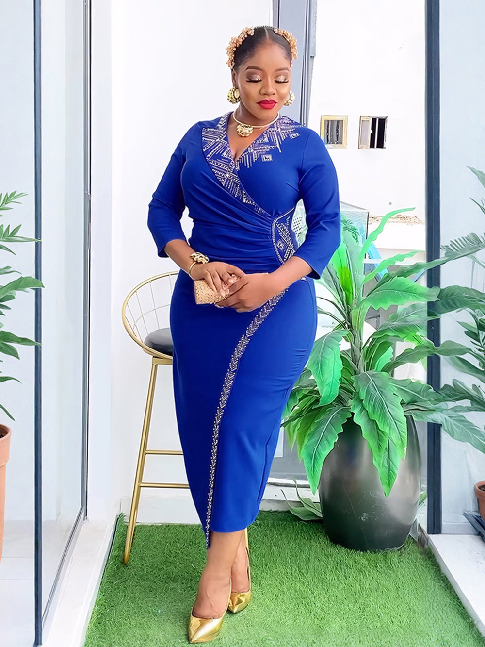 Plus Size African Women Elegant Studded Bodycon Dress 7