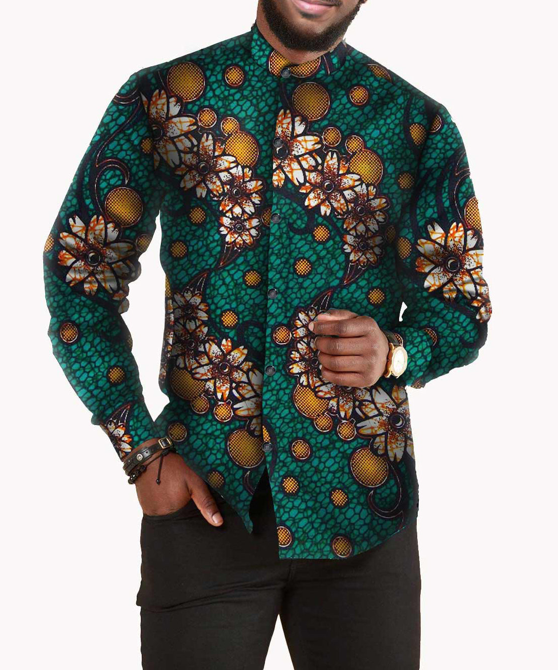 African print batik full cotton men's shirt 9