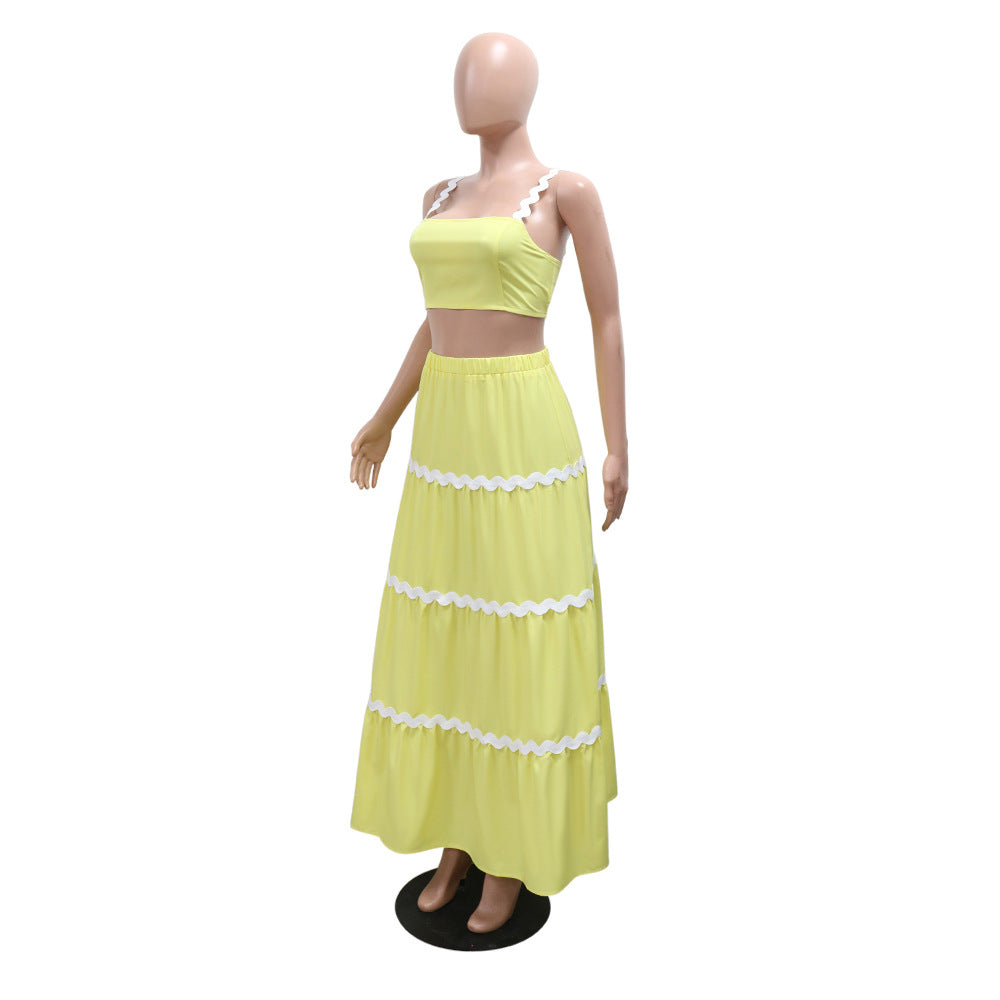 Women Sexy Suspender Crop Top and Skirt Two-piece Set 10