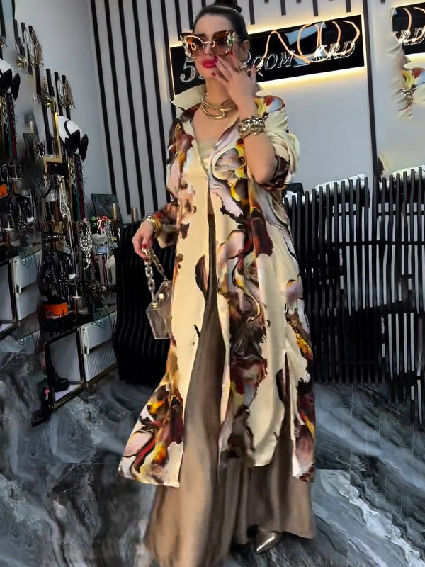 Stylish Printed Loose Cardigan Top Wide-Leg Trousers - Two-Piece Set 7