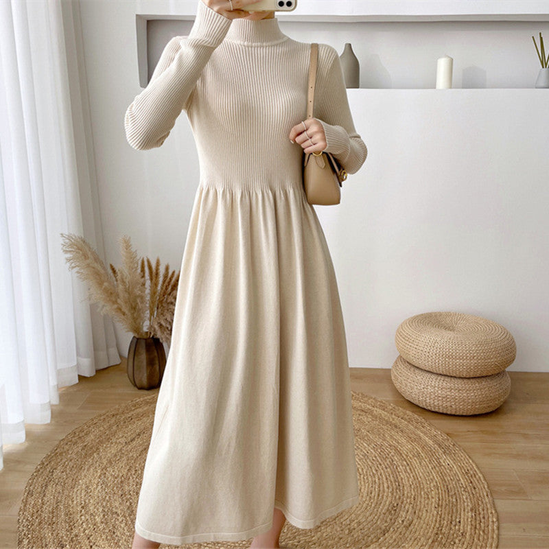 Autumn and winter women's trendy Elegant half turtleneck long sleeve Basic Knitting sweater dress 6