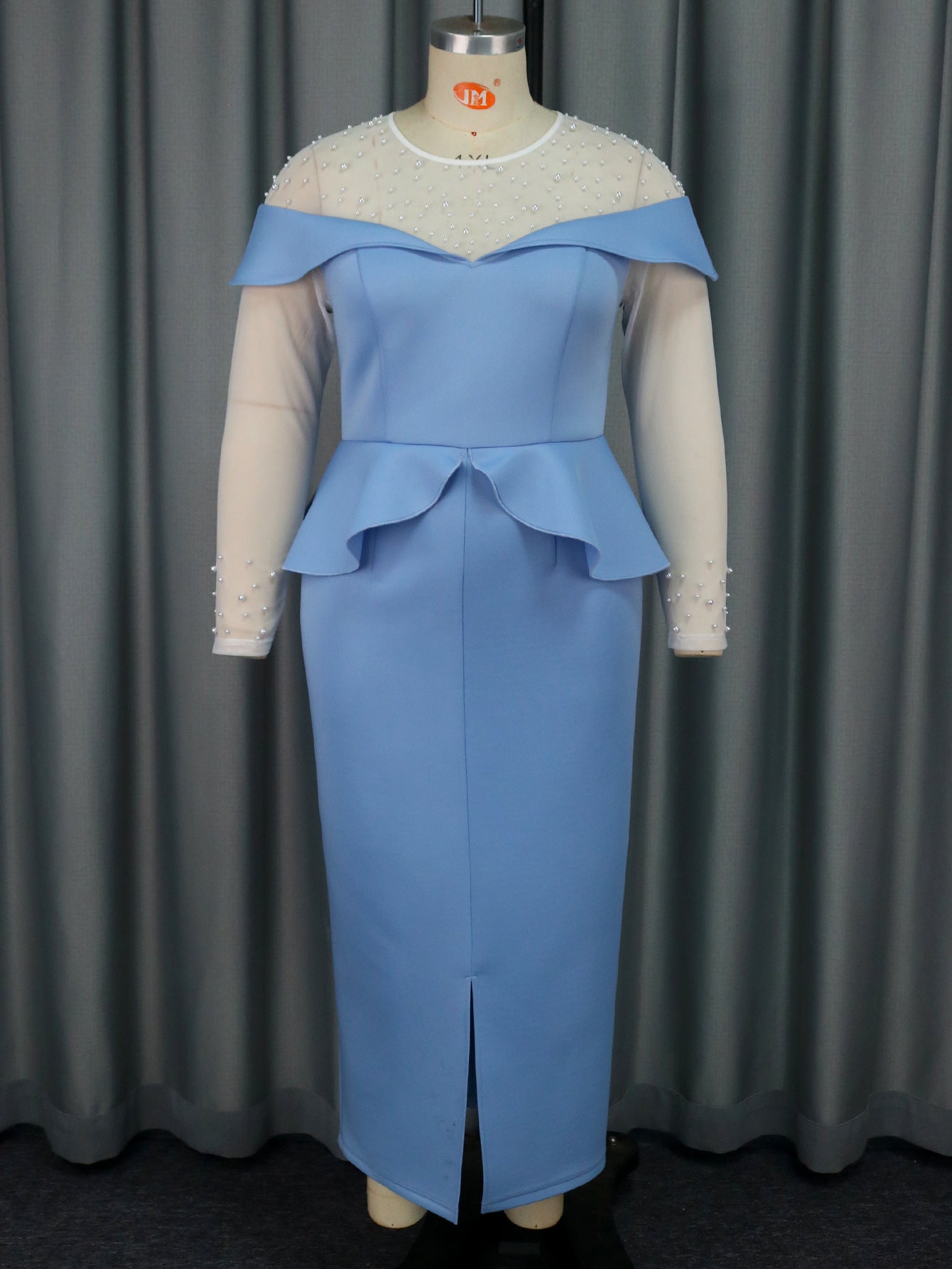 Elegant Beaded See-Through Long Sleeve Peplum Formal Party Dress 4