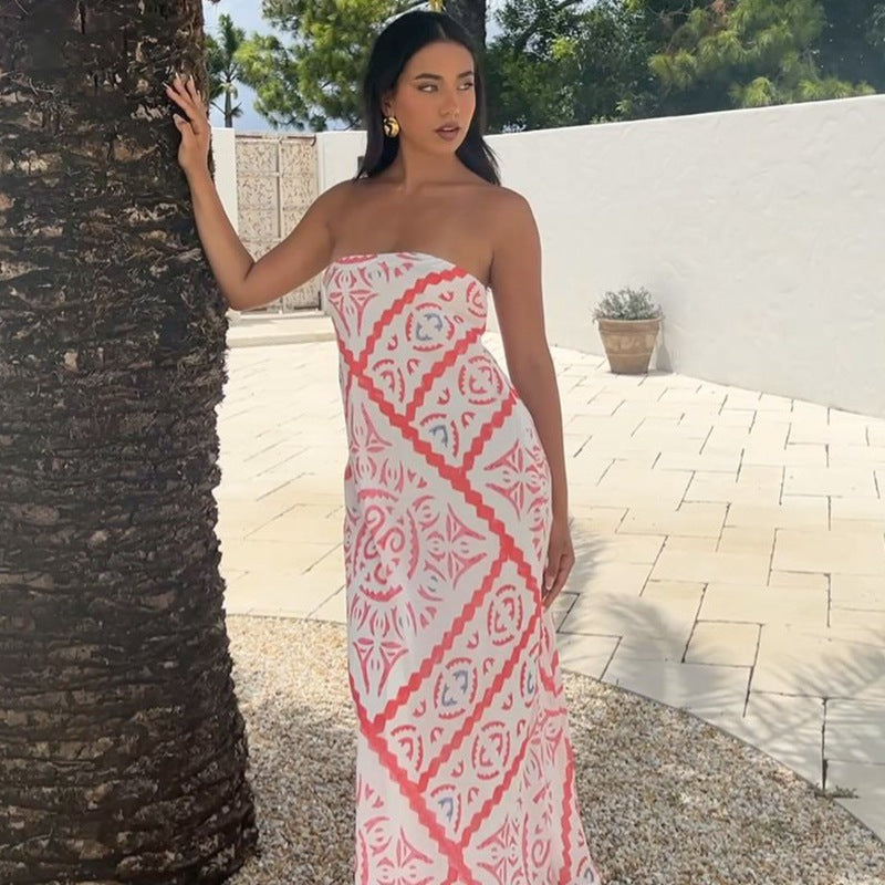 Printed Loose Casual Sexy Beach Vacation Long Dress 5