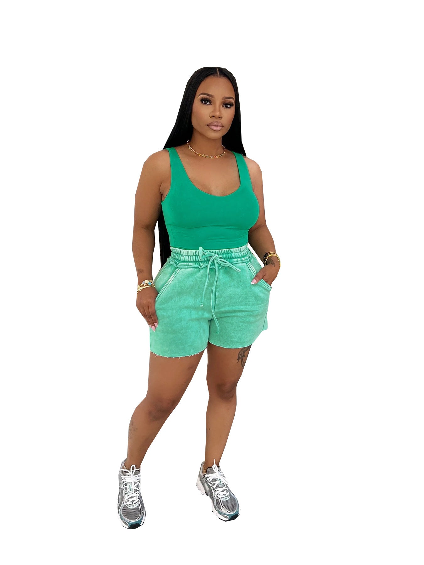 Washed shorts sexy women's vest Casual two-piece Set 12
