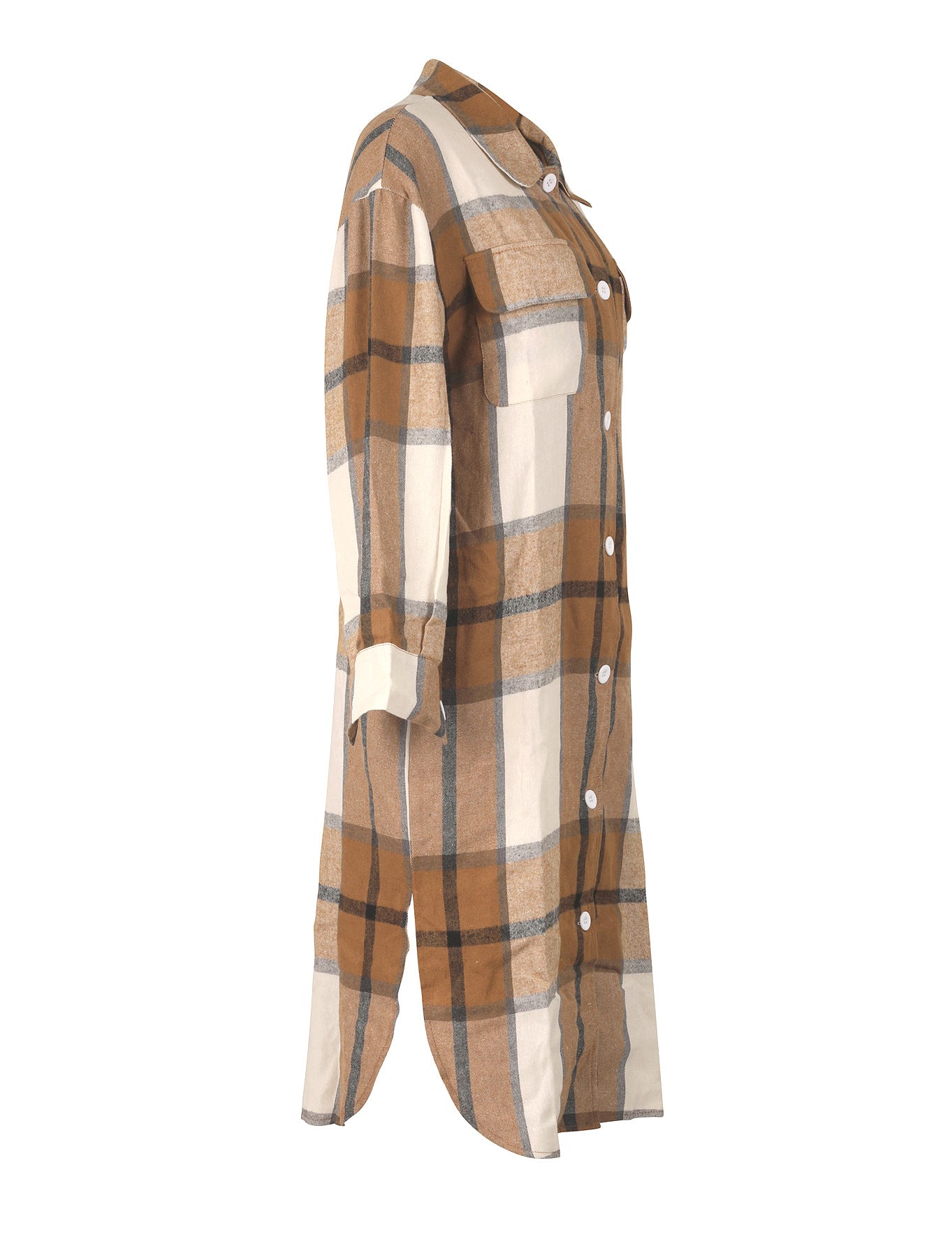Autumn And Winter Women's Long Sleeve Plaid Shirt Long Coat 6