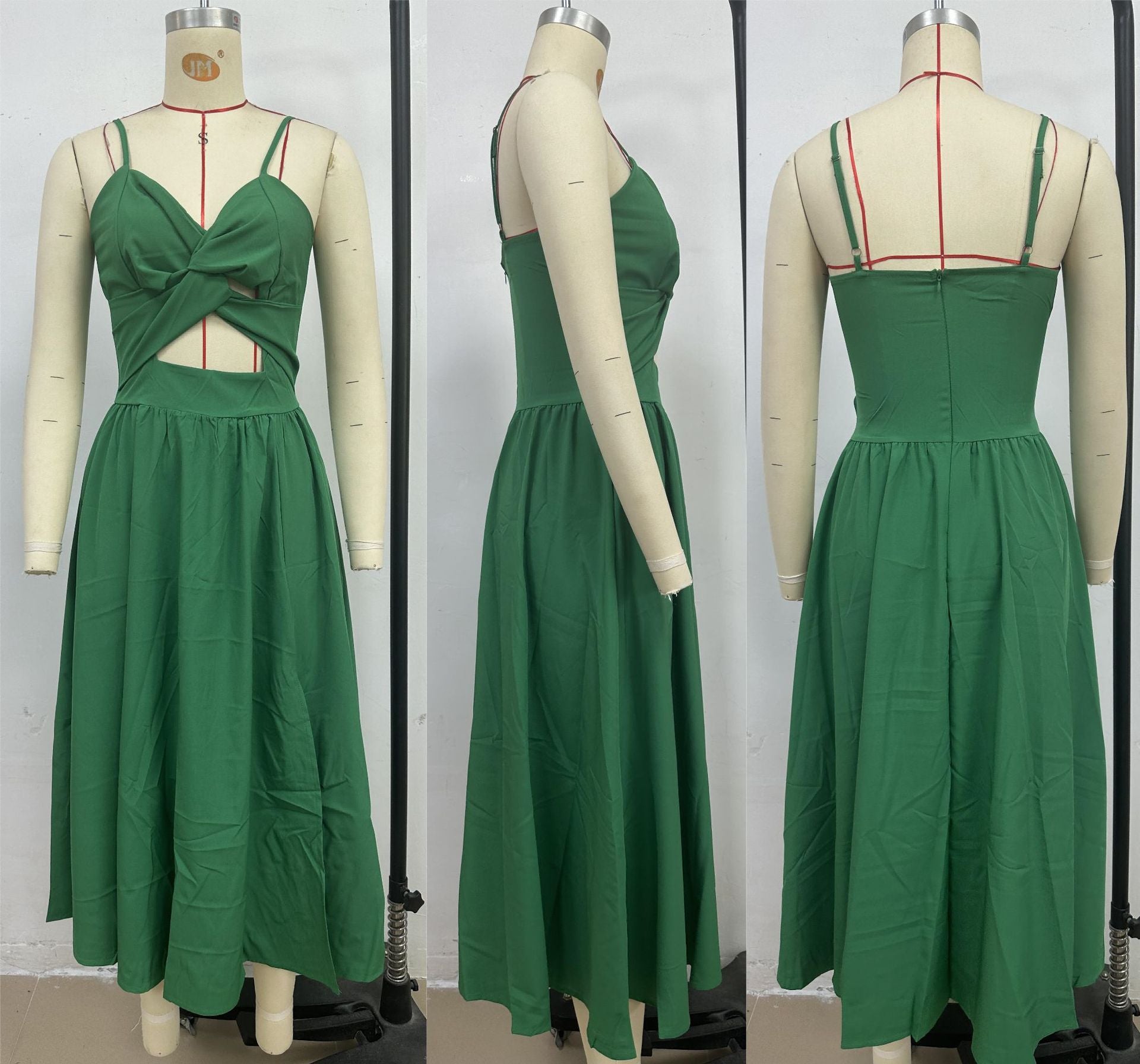 Women Summer V Neck Hollow Slit Suspender Dress 19