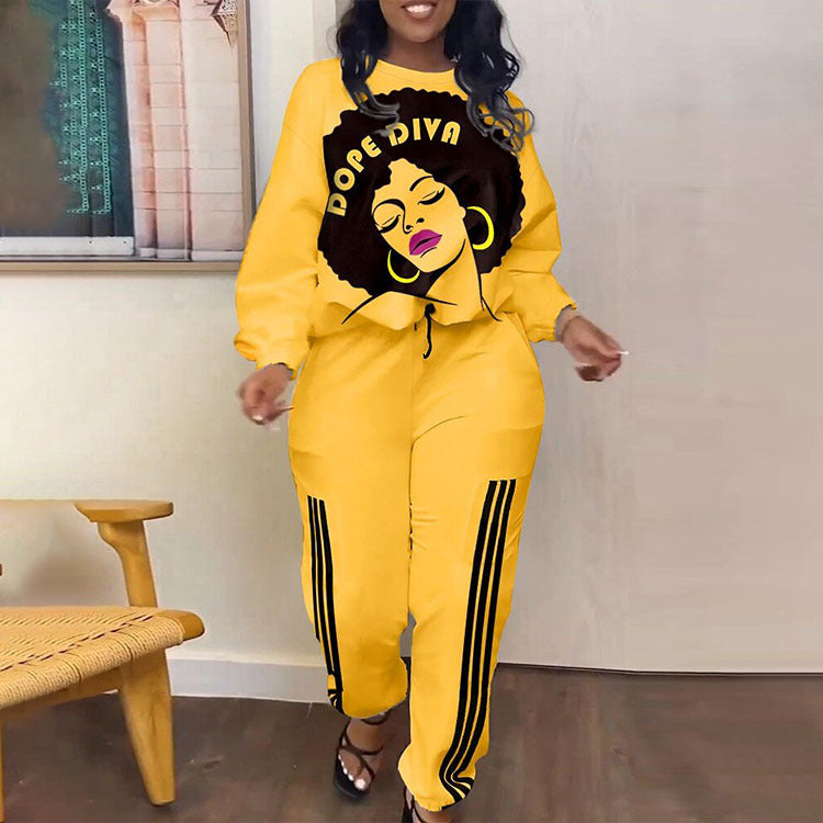 Women's Sexy Casual Printed Pants And Pullover Top Two Piece Set 4