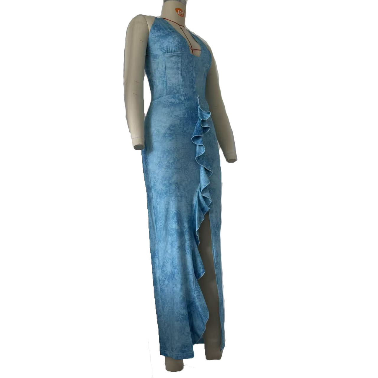 Women Sexy Print Halter Neck Lace-Up Backless Dress 7