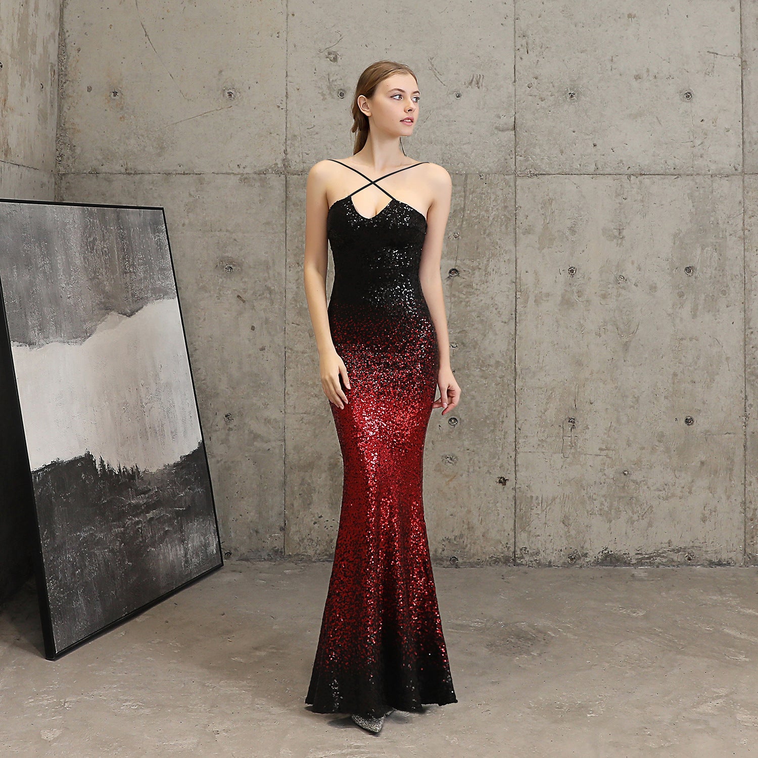 Long Formal Party Slim Fit Fishtail Dress Elegant Sequin Mermaid Evening Party Dress 4