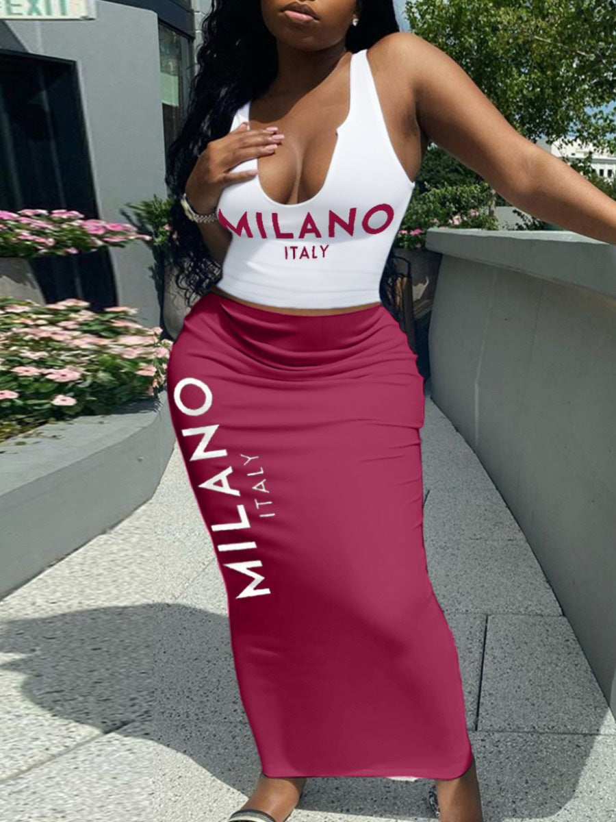 Summer printed vest long skirt 2-piece set 5