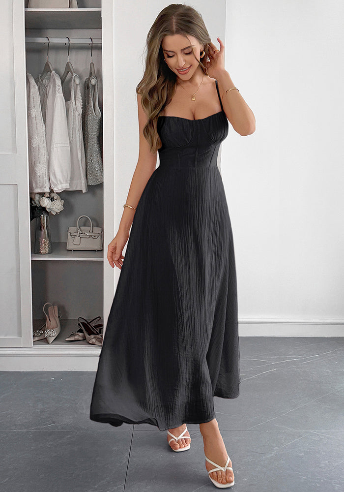 Spring-Summer Elegant Solid Color Strap Dress for Women