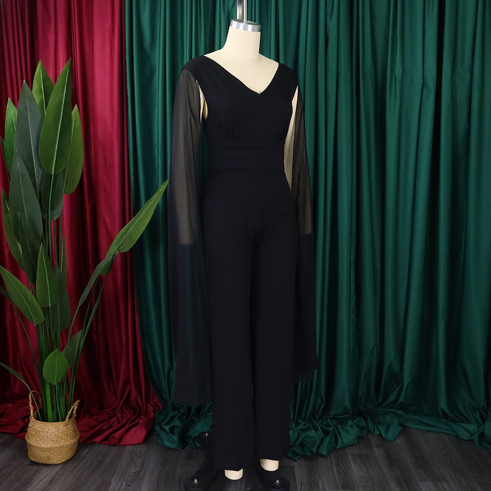 Plus Size African Women V-neck Top and Wide Leg Pants Two-piece Set 29