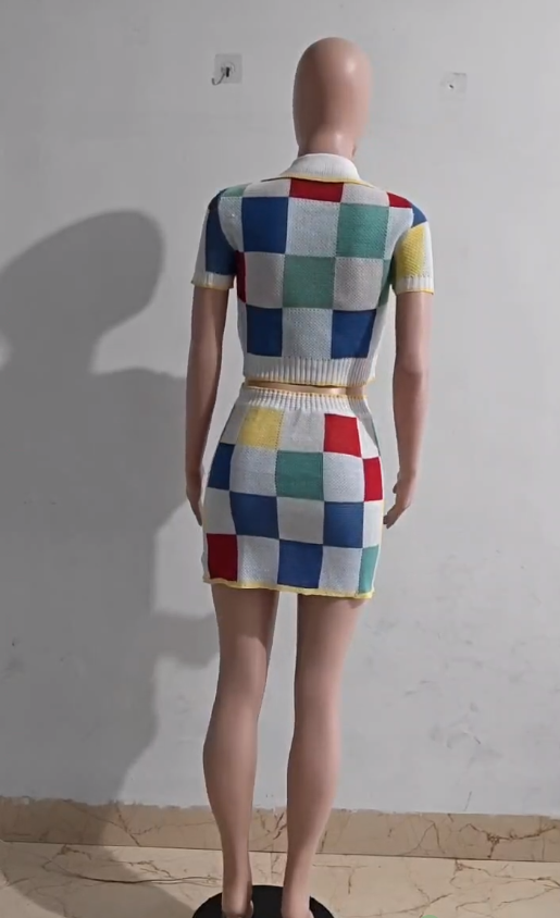 Women Contrast Color Top and Sexy Skirt Two-piece Set 8