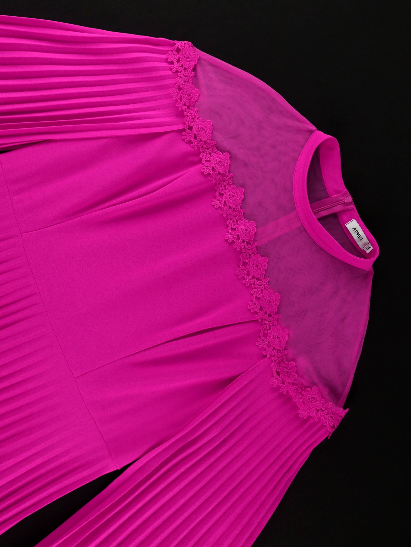 Shawl Sleeve See-Through Collar Pleated Plus Size A-Line Party Dresses 6