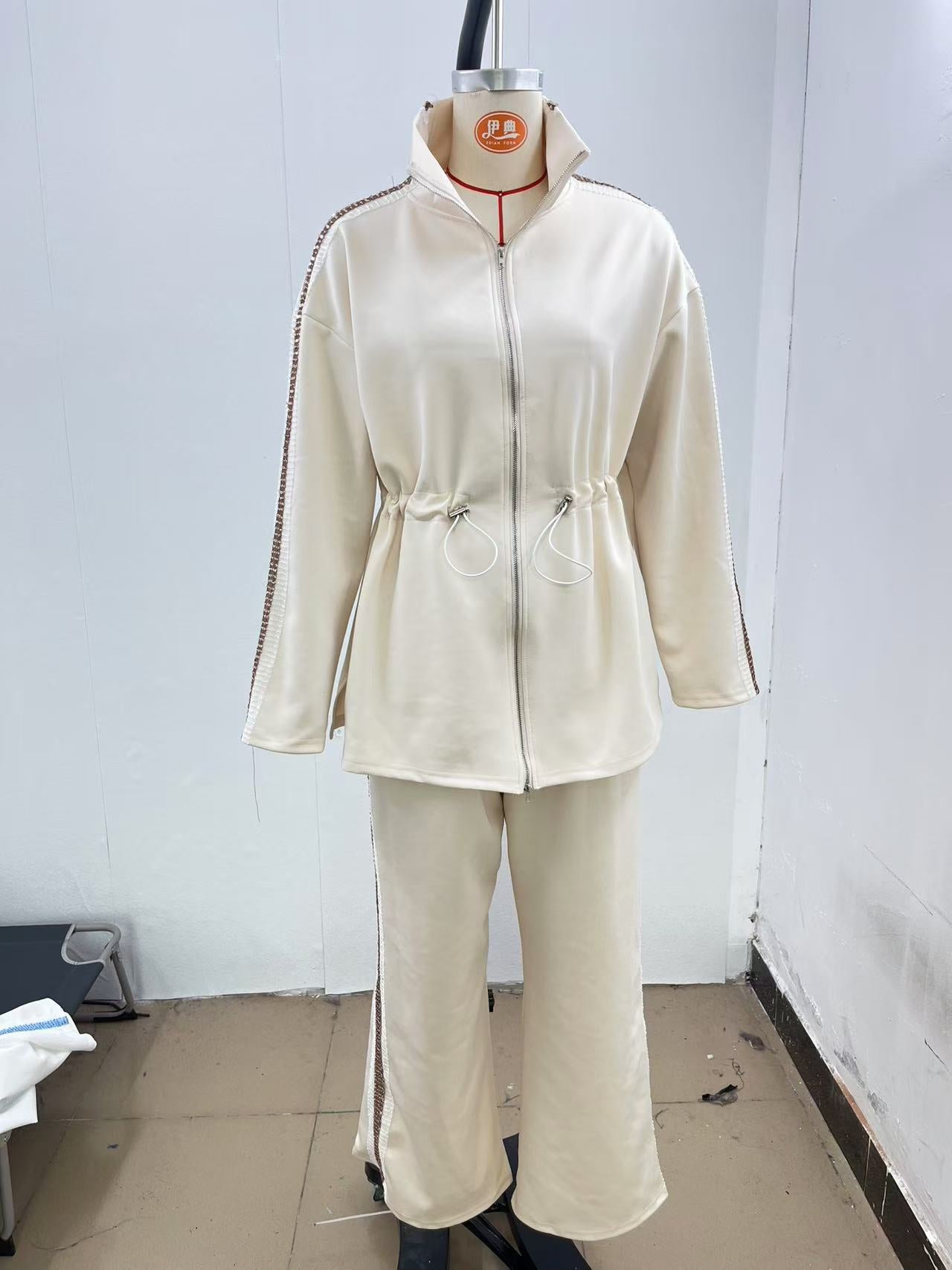 Autumn Fashion Drawstring Slim Waist Top Wide Leg Trousers Two-Piece Set 8