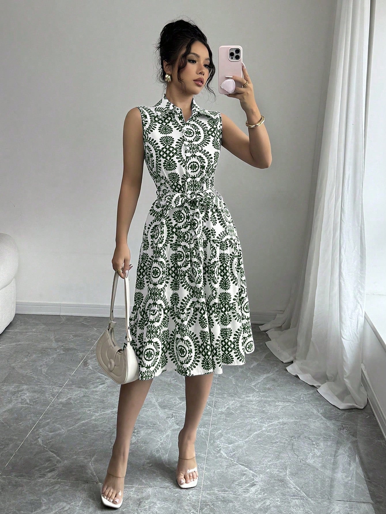 Women Lace-Up Print Sleeveless Dress 10