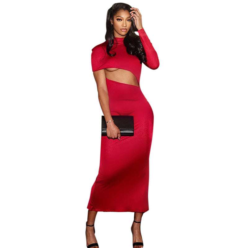 Women Fall Winter Irregular Long Sleeve Cut Out Dress 7