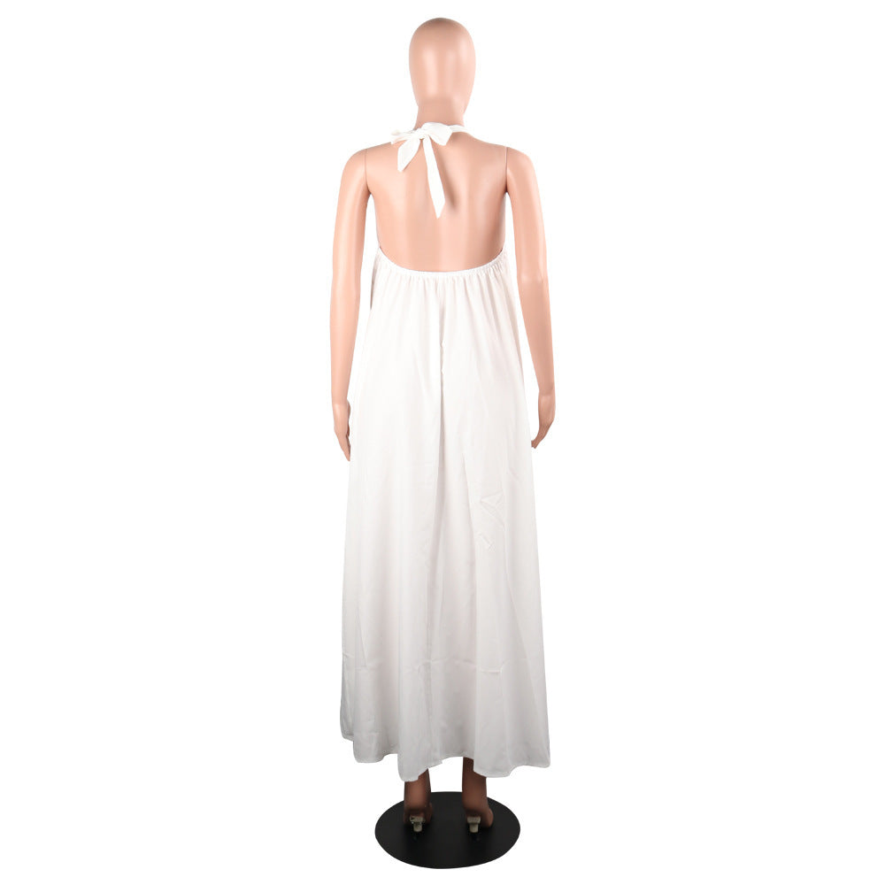 Women's Sling Loose Halter Print Boho Maxi Dress 29