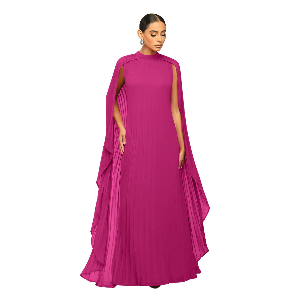 Fashion Women's Solid Color Chiffon Long Pleated Dress 9