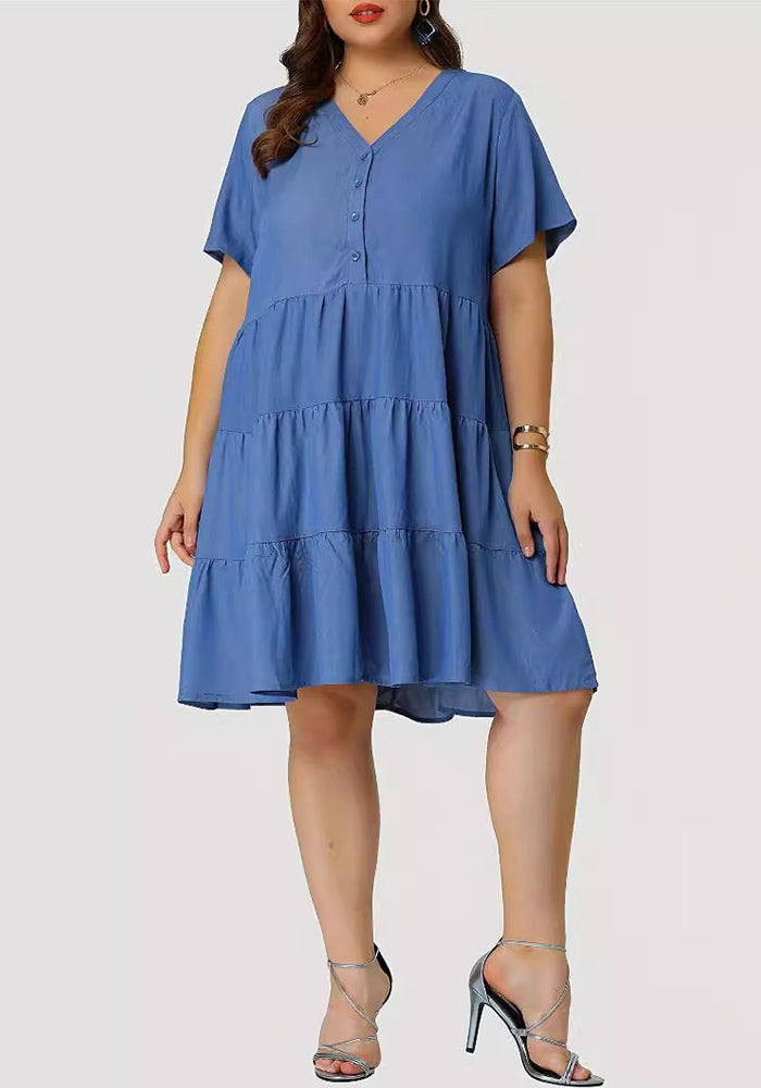 Plus Size Women Short Sleeve Multi-Layer Dress