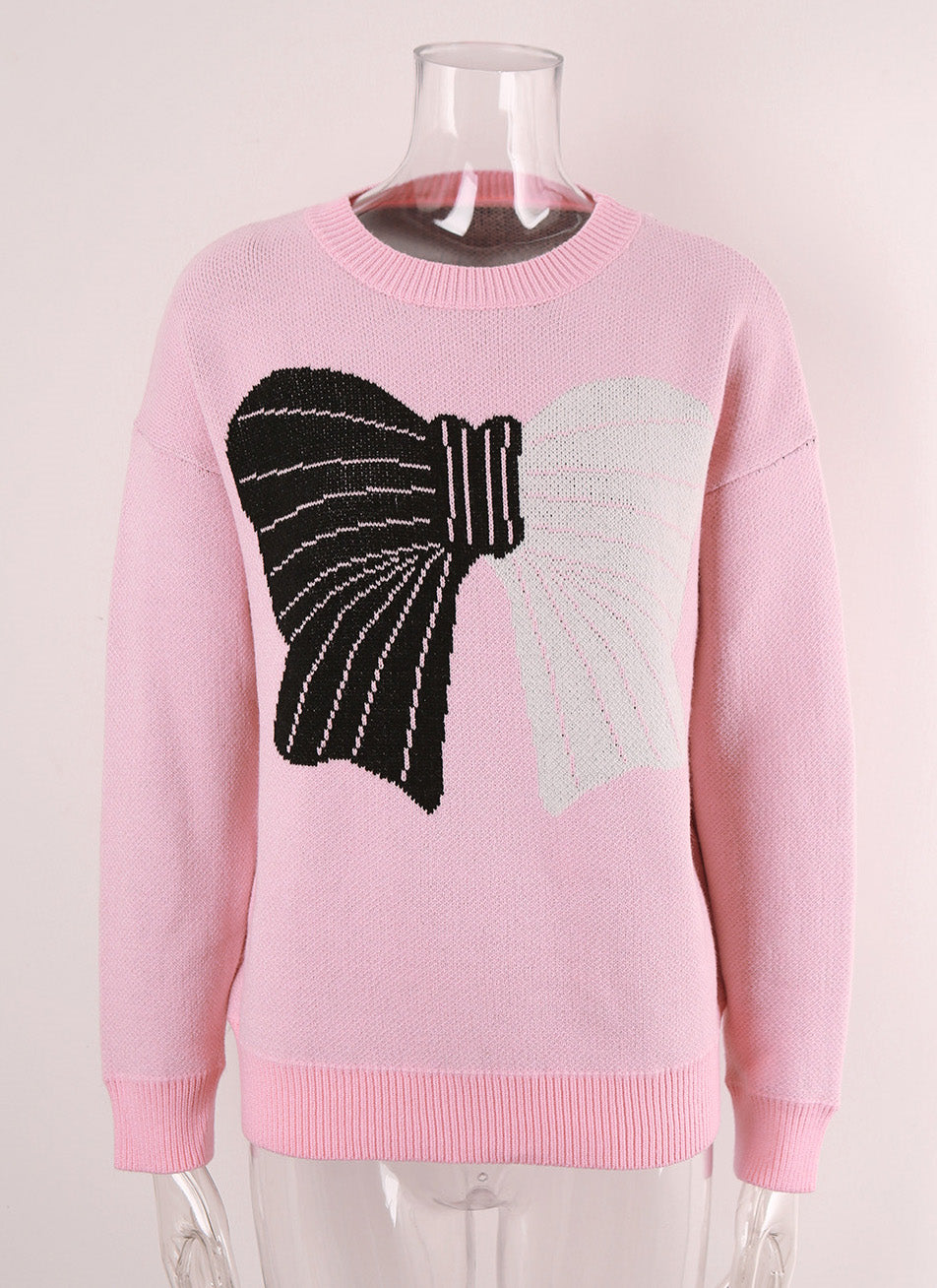 Autumn Winter Sweater Women's Bow Color Matching Knitting Pullover Shirt 20