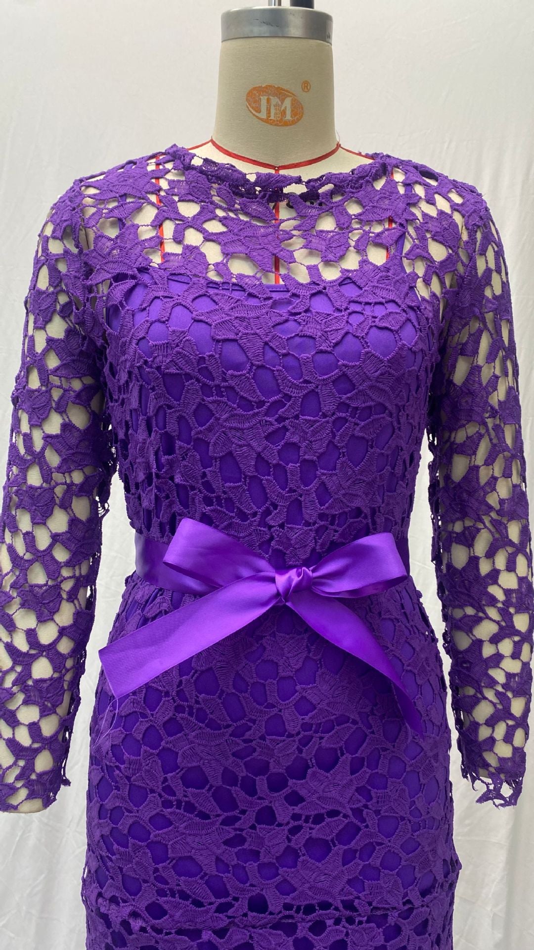 Women Lace Hollow Long Sleeve Stand Collar Lace Irregular Dress 22