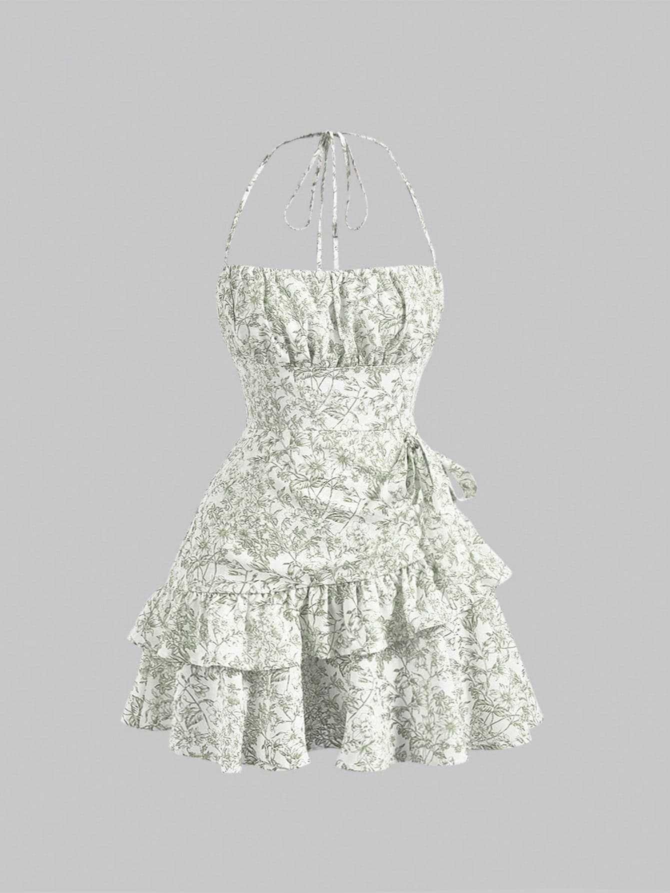 Women floral cascading ruffles dress 7