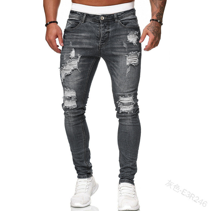 men Ripped Trendy Black Denim Pants 12